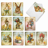 20 Assorted Easter Notes Box Set 4 X 5.12 Inch With Envelopes (10 Designs, 2 Each) Vintage Chicks Bunnies Am9164Eag-B2X10
