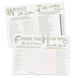 Bridal Shower Games Set– 50 Pack, Green Leaf Floral Wedding Party Games Cards, 4 Game Designs, Newlyweds Party Decoration, Engagement Party Games Supplies, Bachelorette Party Ideas -04