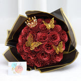 Glitter Roses Bouquet 26 Pack Diy Glitter Flowers Bouquet Shiny Artificial Red Rose Bouquet With Crown Butterfly For Mothers Day Flowers Anniversary Valentines Day Wedding Graduation Gift