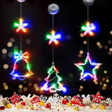 Christmas Window Lights Decorations, 3Pcs Tree-Jingle Bell-Star Shaped Xmas Lights Battery Powered With Suction Cups & T
