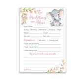 Pink Elephant Prediction And Advice Cards - Pack Of 25 - Girl Baby Shower Games, New Parents, Mom & Dad To Be Mommy & Daddy Message, Wishes, Couples Coed Shower Activity Keepsake Book Floral G530-Pdav
