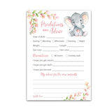 Pink Elephant Prediction And Advice Cards - Pack Of 25 - Girl Baby Shower Games, New Parents, Mom & Dad To Be Mommy & Daddy Message, Wishes, Couples Coed Shower Activity Keepsake Book Floral G530-Pdav