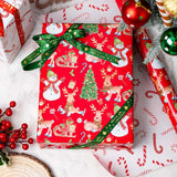 Red Christmas Wrapping Paper Roll - Mini Roll - Reversible Gift Wrap With Reindeer, Snowmen, Candy Cane And Christmas Trees - Perfect For Winter- 17 Inch X 33 Feet