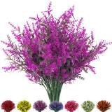 Artificial Outdoor Lavender Flowers,10 Bundles Artificial Flowers Uv Resistant Fake Outdoor Faux Plastic Flowers Shrubs For Indoor Outside Decorations(Fuchsia)