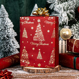 Red Christmas Wrapping Paper Roll - 3D Embossed Trees And Letters With Gold Foil Metallic Shine Gift Wrap For Christmas, New Year Celebration, Holiday - Mini Roll - 17 Inch X 33 Feet