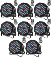 8 Pack RGB 36 LED Battery Powered DJ Uplights 36W Sound Activated Remote Control