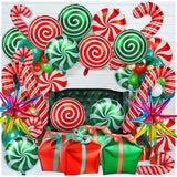 38Pcs Christmas Balloons, Big Red Green Candy Cane Foil Mylar Balloon For Party Decorations