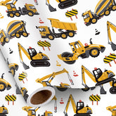 Construction Truck Wrapping Paper Roll For Boys, Mini Roll, Yellow Digger, Mixer, Crane Design Gift Wrap For Kids Birthday, Toddler Party, Vehicle Theme Party, 17 Inches X 16.4 Feet