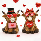 Valentine'S Day Highland Cow Decor, Valentine'S Day Love Heart Highland Cow Figurines, Valentines Farmhouse Table Kitchen Tiered Tray Decorations For Home, Romantic Gifts Valentines