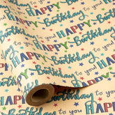 Birthday Wrapping Paper Roll, Mini Roll, Colorful Happy Birthday Lettering And Star Design, Blue Kraft Gift Wrap Paper For Boys, Girls, Men And Women, 17 Inches X 16.4 Feet