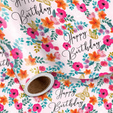 Happy Birthday Wrapping Paper Roll For Girls Women, Pink Floral & Butterfly, Birthday Party Gift Wrap For Girl, Women, Female, Mini Roll, 17 In X 32.8 Ft