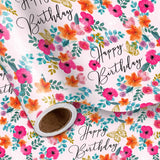 Happy Birthday Wrapping Paper Roll For Girls Women, Pink Floral & Butterfly, Birthday Party Gift Wrap For Girl, Women, Female, Mini Roll, 17 In X 32.8 Ft