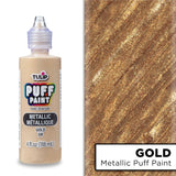 Tulip Puff Fabric Paint Metallic Finish, Permanent Craft Paint for Clothes, DIY Projects, Notoxic, 4 fl oz 3-Pack, Metallic Gold
