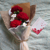 Crochet Flower Bouquet, For Mom, Woman, Valentine, Birthday, Weddings, Graduation (Include Blank Card) (Red Roses) 16.1" X 9.1"