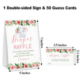 Spring Floral Diaper Raffle Tickets, Baby In Bloom Baby Shower Games For Gender Reveal, Party Decorations & Supplies, 1 Sign & 50 Cards Set-A02