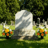 Artificial Grave Flowers In Pots, Potted Artificial Chrysanthmums Lily Daisy Flowers For Home Decor, Outdoor Cemetery Funeral Grave Decoration (1Piece, Orange&White)