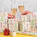 Champagne Wrapping Paper Roll For Kids Girl Women Men - Happy New Year Gift Wrap For Birthday New Year Celebration Supplies Total 28.5Sq.Ft
