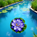 1Pc Blue Artificial Floating Foam Lotus Flower With Water Lily Pad,Lifelike Pond Pool Lotus Ornaments,Realistic Ornament For Home Garden Pond Aquarium Decor,Artificial Plants And Flowers