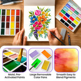 Professional Watercolor Paint Set - 48 Semi Moist Water Colors Paint Adult Set, Xl Pans | With Painting Brushes, Water Color Pad & Art Supplies | Suitable For Adults, Kids, Beginner & Artists