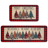 Buffalo Plaid Christmas Tree Merry Christmas Kitchen Mats Set Of 2, Xmas Winter Home Decor Low-Profile Kitchen Rugs For Floor,Red Christmas Kitchen Mats For Floor 17X30+ 17X47 Inch