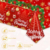 Merry Christmas Tablecloth, 2 Pack Plastic Red Disposable Rectangle Santa Claus Snowman Xmas Table Cloth Cover For Winter Christmas Party Decorations, 54 X 108 Inch