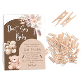 Boho Bear Baby Shower Games, Don'T Say Baby Game For Baby Shower (One Sign With 50 Mini Clothespins), Floral Bear Balloon Theme Baby Shower Decorations, Gender Reveal Game-Dsbb19