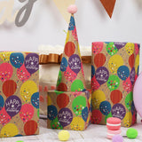 Birthday Wrapping Paper Roll For Kids, 30 Inch X 33 Feet (83 Sq. Ft. Ttl.) Kraft Gift Wrap Paper With Colorful Balloon Pattern For Baby Shower Holiday Party