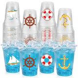 50 Pcs 12OZ Nautical Plastic Cups?Nautical Theme Birthday Party Cups Sailboat Anchor Lifebuoy Steering Wheel Print Beverage Drinking for Ocean Theme Party Supplies