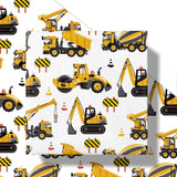 Construction Truck Wrapping Paper Roll For Boys, Mini Roll, Yellow Digger, Mixer, Crane Design Gift Wrap For Kids Birthday, Toddler Party, Vehicle Theme Party, 17 Inches X 16.4 Feet