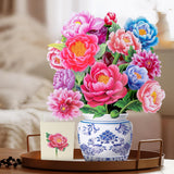 Pop Up Flower Card, 3D Paper Flowers Bouquet, Birthday, Thank You, Get Well Greeting Cards With Note Card & Envelope, Peony
