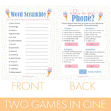 What'S The Scoop Gender Reveal Party 2 Game Bundle - What'S On Your Phone And Word Scramble - 20 Dual Sided Cards, Here'S The Scoop Ice Cream Baby Shower