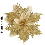 12 Pcs Gold Poinsettia Flower Artificial Poinsettias With Clips, Xmas Flower Decor With Stems, Glitter Poinsettia Christmas Ornaments, Diy Xmas Wreath Christmas Tree Decorations Home Party Decors