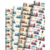 Train Wrapping Paper - 12 Sheets Cartoon Birthday Wrapping Paper Gift Wrap - Blue & Red Trains With Balloons Cake Gifts Train Tracks For Kids Boys Baby Shower Party Supplies - 20X28 Inch
