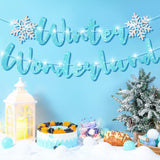 Light Up Winter Wonderland Banners Garland Snowflake Party Decorations For Christmas Glittery Holiday Garland For Winter Birthday Home Office Decor, 6.56 Feet