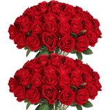 50 Pcs Fake Red Roses, Artificial Red Flowers Bulk Realistic Silk Faux Rose With Stems For Wedding Decoration Anniversary Bridal Bouquet Diy Floral Arrangement Romantic Home Decor Gifts