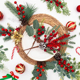 12 Pack Artificial Christmas Floral Picks, Assorted Red Berry Stems Sprays Pine Cones Faux Branches Sprigs Holly Leaves For Xmas Winter Arrangement Wreath Crafts Tree Decor