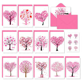 24 Pcs Valentine'S Day Greeting Cards Blank Note Cards With Envelopes And Stickers Pink Heart Tree Greeting Cards For Invitations Party Supplies, 4 X 6 Inch