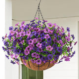 Artificial Faux Hanging Baskets Flowers Plants For Outdoor Spring Decoration, Fake Silk Daisy Outside Indoor Uv Resistant Look Real Yard Patio Front Porch Garden Balcony Home Decor(Double Purple)