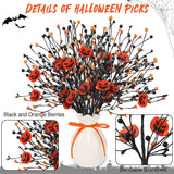 6 Pcs Artificial Pumpkin Stems With Black Branches And 2 Roll Ribbons For Halloween Vase Bouquet Arrangement Wreath Table Centerpiece Home Party Decor