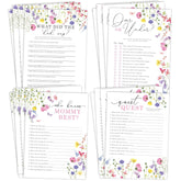 Wildflower Baby Shower Games, Floral Garden Boho Baby Shower Party Activities For 25 Guests, Guest Quest, Who Knows Mommy Best, What Did Dad Say & Over Or Under
