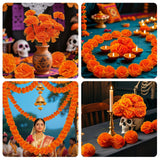 Marigold Flowers Artificial - 80 Premium Silk Flower Heads With 30 Stems For Diwali Decor, Day Of The Dead Altar, Handmade Garland Making (2" Blooms, Reusable) (Orange 80)