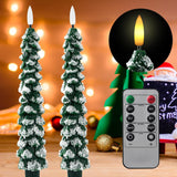 Flameless Christmas Tree Candles With Remote – 2 Pack Led Snowy Tree Battery Operated Candles, Realistic Flickering Flame, Safe Holiday Home Decor For Christmas Decorations & Gifts