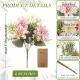 6 Bundles Artificial Dahlia Flowers Bouquets With Daisies Silk Flowers Artificial With Stems Floral Arrangements Faux Dahlias For Home Wedding Party Office Decor (Pink)