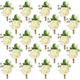 48 Pcs Wedding Rose Boutonnieres For Men Wedding Groomsmen Artificial Corsage Groom Boutonniere Artificial Faux Flower For Prom Ceremony Party Rustic Marriage (White)