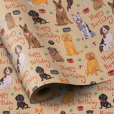 Dog Kraft Wrapping Paper Roll, Mini Roll, Happy Birthday Dogs Design Great For Kids, Boys Birthday Party And More, 17 Inches X 16.5 Feet