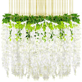 108 Pack 43.2 In/ 3.6 Ft Artificial Fake Wisteria Hanging Flowers Wisteria Faux Flowers Garland Silk Vine Rattan Long Hanging Flowers String For Home Outdoor Wedding Party(Milky)