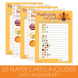 Thanksgiving Party Games, Turkey Emoji Game And Thanksgiving Food Quiz 2 Game Bundle - 25 Dual Sided Cards
