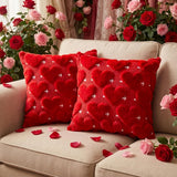 2 Pack Plush Faux Fur Valentines Day Pillow Covers 3D Embroidered Heart Pillow Covers For Decorations Gifts(16×16 In)