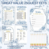 145 Pieces Bridal Shower Game Bridal Shower Favors Set Wedding Games Cards And Pencils For Bride Groom Bachelorette Party Wedding Party Favor (Blue Floral Style)
