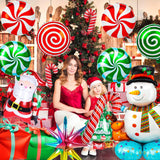 38Pcs Christmas Balloons, Big Red Green Candy Cane Foil Mylar Balloon For Party Decorations